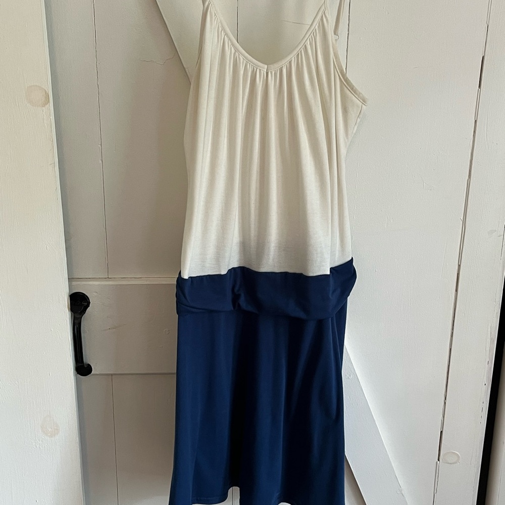 SALE 3/$15 White and Navy Spaghetti Strap Dress
